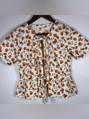 Sim + Sam Tie-Front Orange Print Top